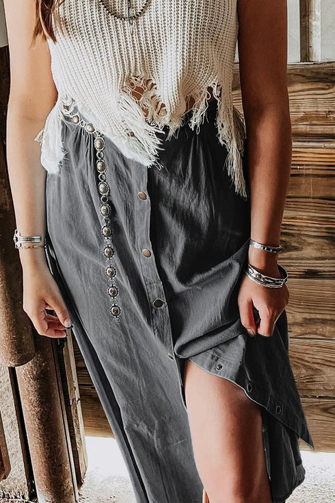 Fully Buttoned Long Denim Skirt